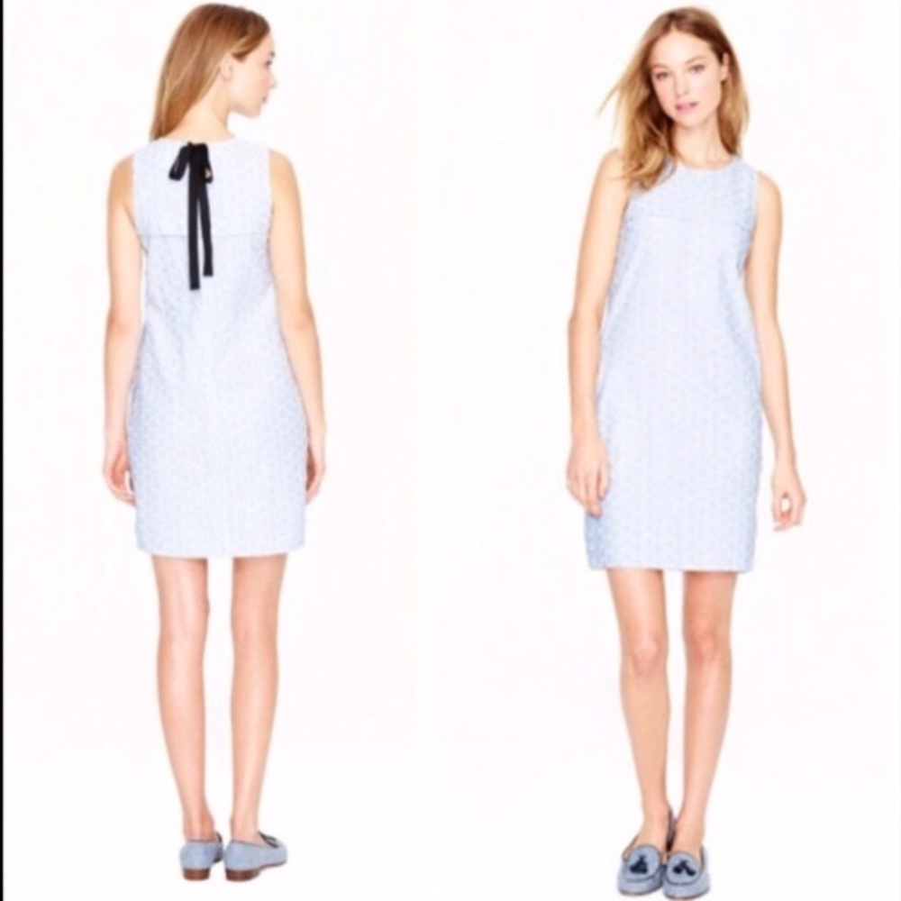 Jcrew eyelet seersucker shift dress back tie